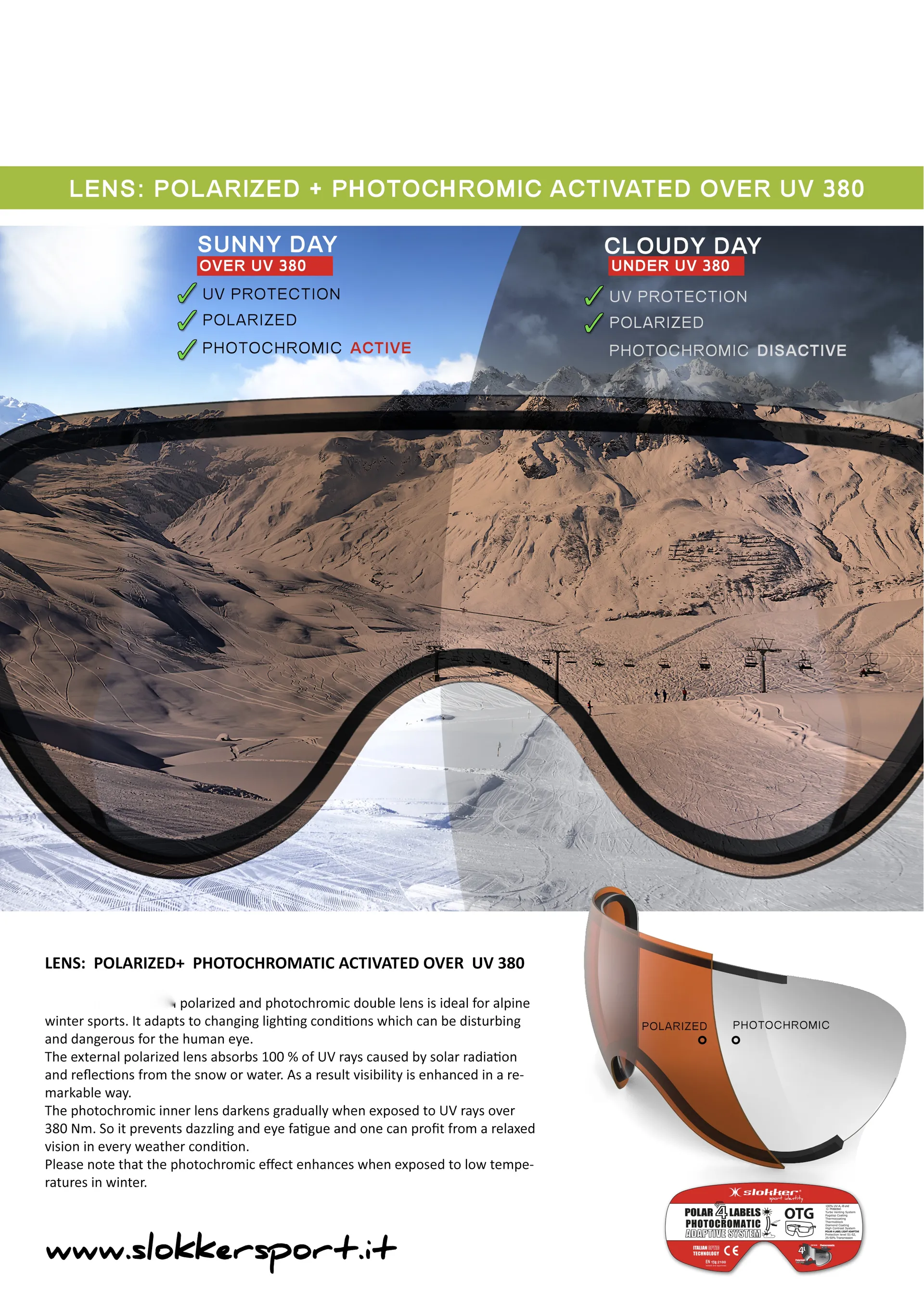 Slokker RS Adaptiv Polarised Ski Goggle White