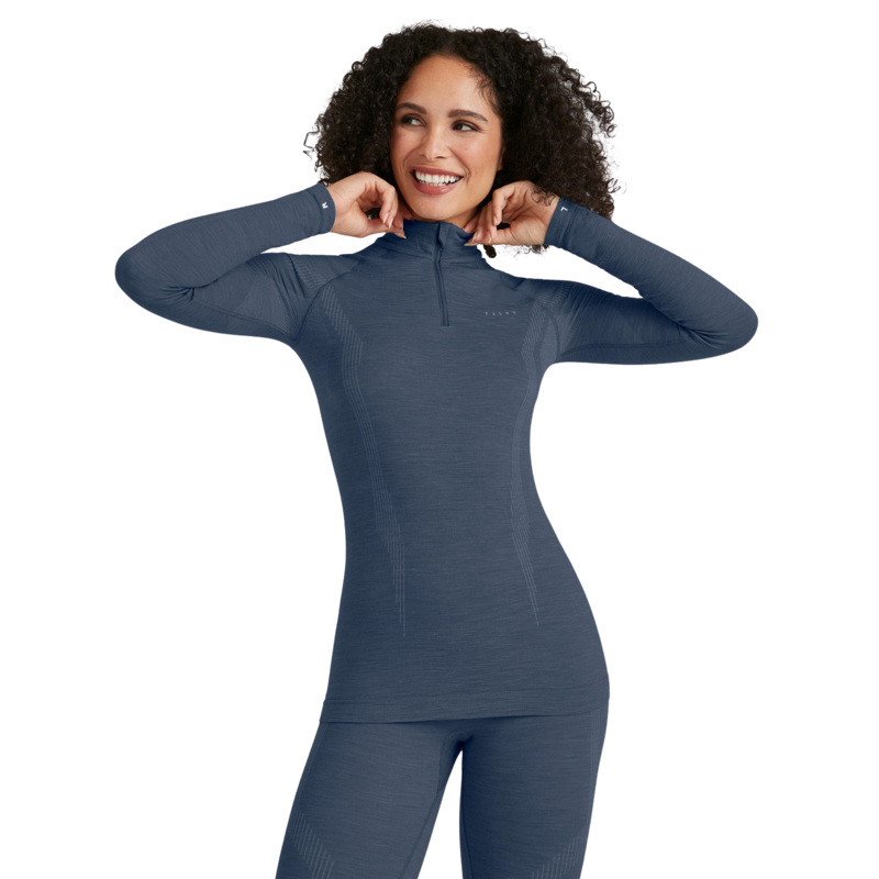 2027 Falke Wool-Tec Womens Base Layer Zip Top Capitain Blue