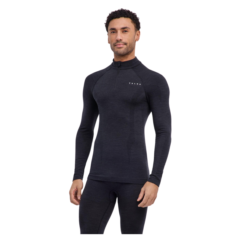 2027 Falke Wool-Tec Mens Zip Base Layer Top Black