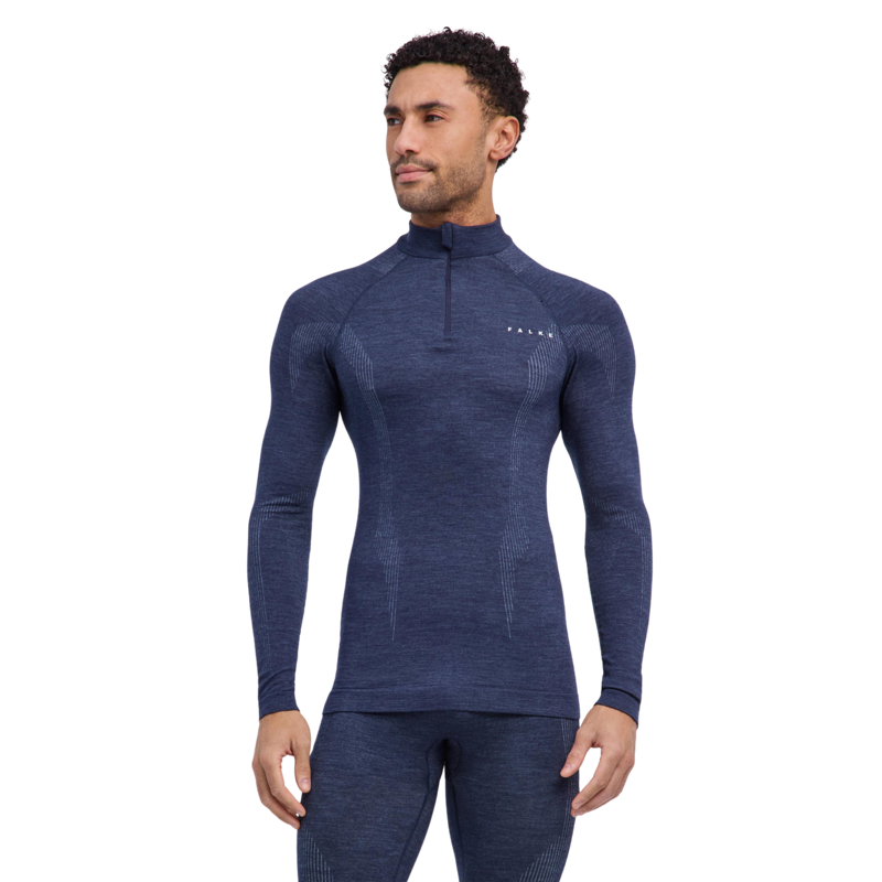 2027 Falke Wool-Tec Mens Zip Base Layer Top Space Blue