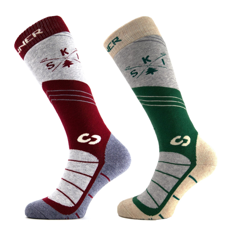 2026 Sinner men's ski socks 2 pack burgundy/green