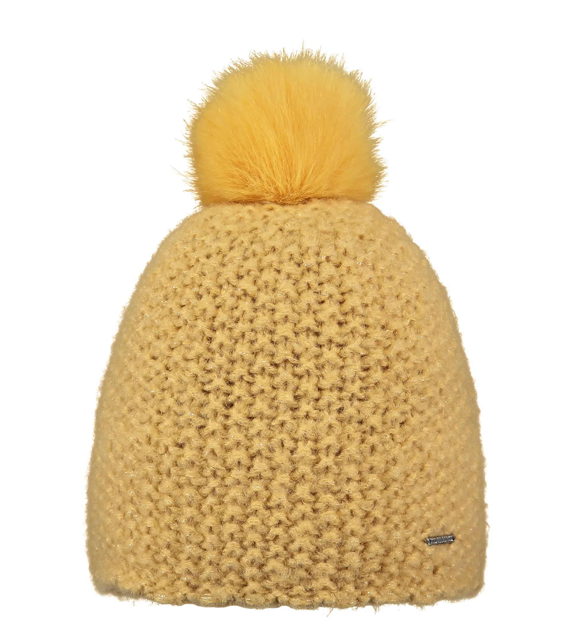 Barts Wilhelm Beanie - Yellow Chunky Knit With Pom Pom & Fleece Lining