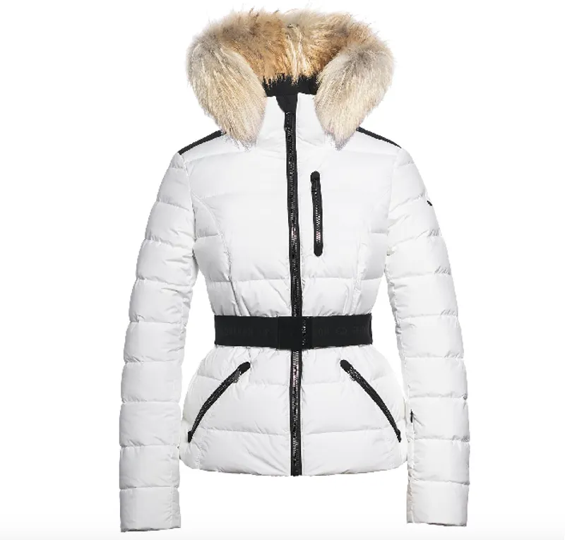womens ski jacket white fur hood